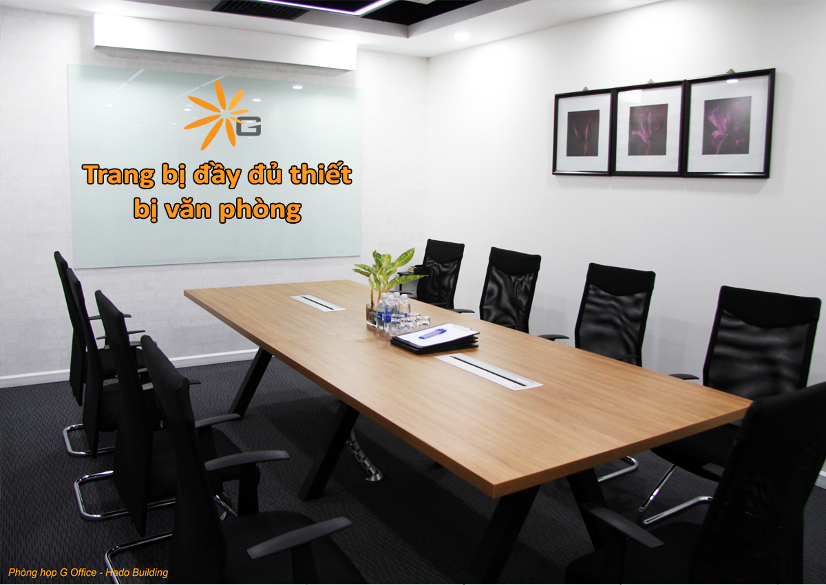 Phòng họp tại G-OFFICE trang bị đầy đủ thiết bị văn phòng đầy tiện nghi